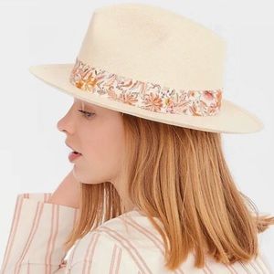 J.Crew NWT Panama Hat Fedora Toquilla Palm Straw Liberty Ribbon Floral Tan Beige